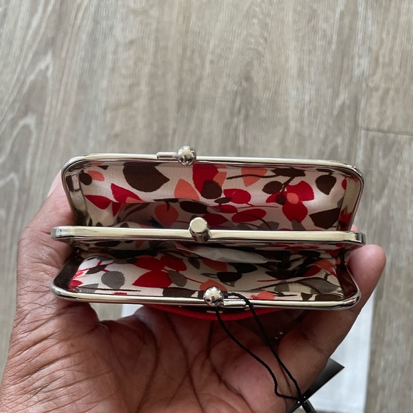 NWT “K•Carroll” Poppy Red “Coin Purse” Vegan Leather Neoprene Fabric W/2 Opening - Picture 8 of 10